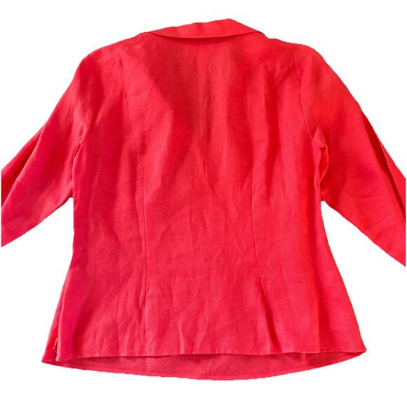 Talbots Irish Linen 3/4 Sleeve V-neck Side Zip Dark Pink Top Size 8 - Picture 4 of 14
